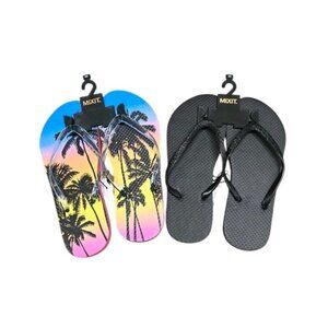 Lot Of 2 Pairs Mixit Flip Flops Womens Size 5/6 Tropical Sunset Black Glitter